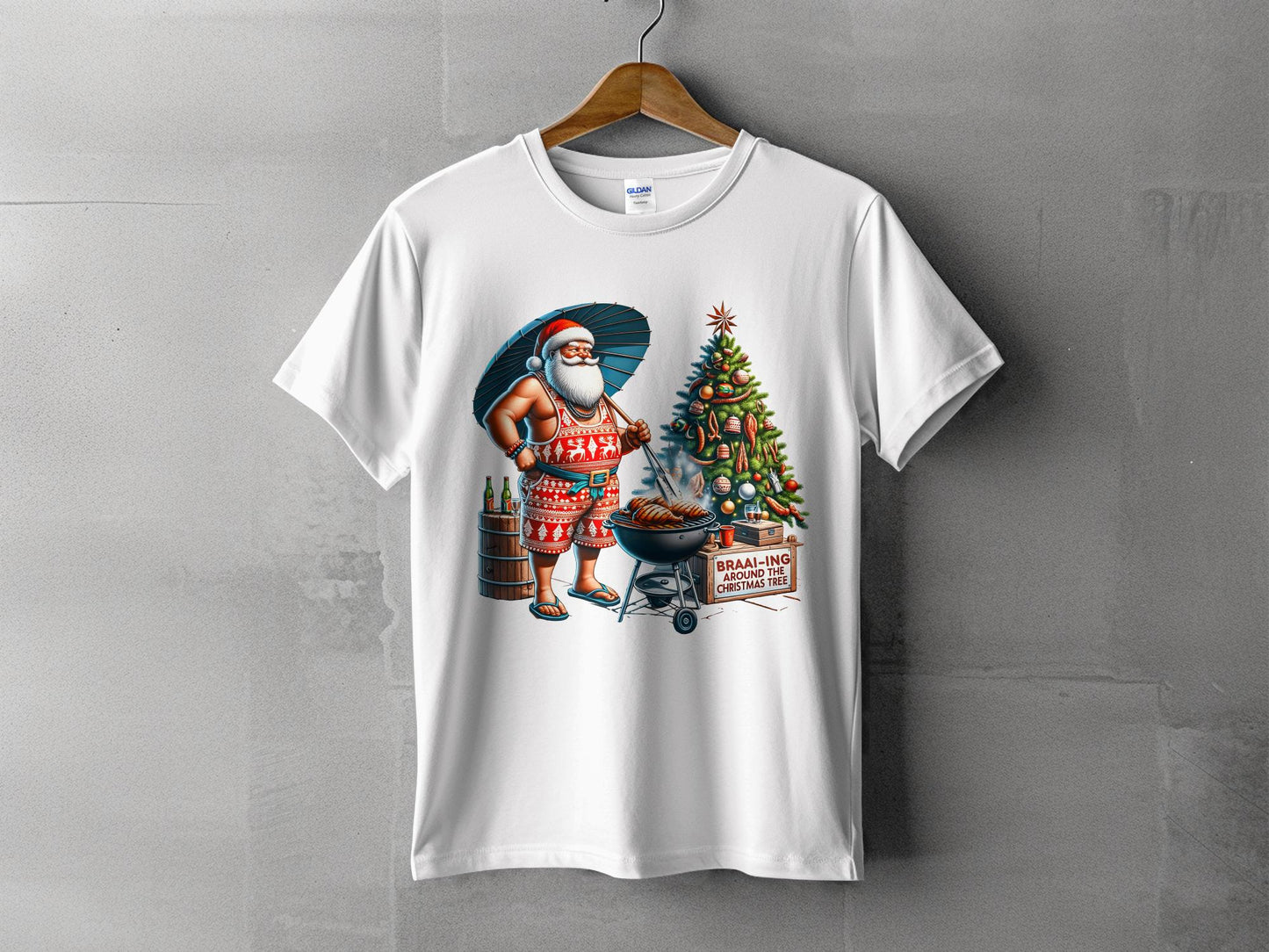 Santa Grilling Christmas Tree Funny T-Shirt Holiday Wear