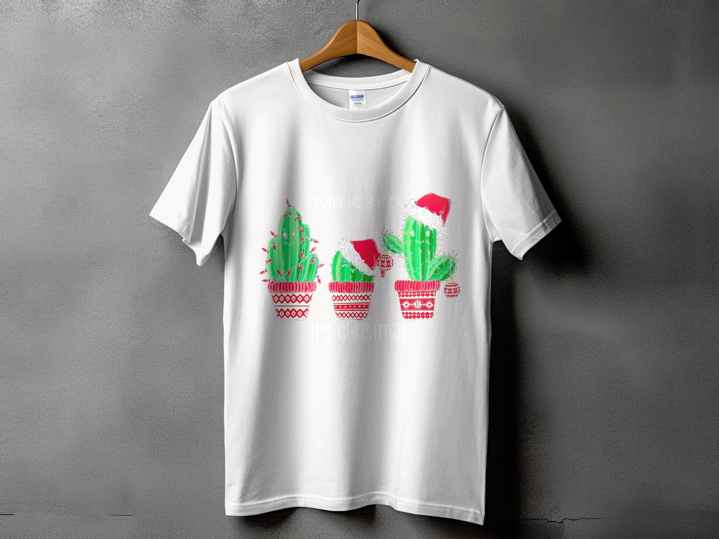 Festive Cactus Christmas Design White T-Shirt