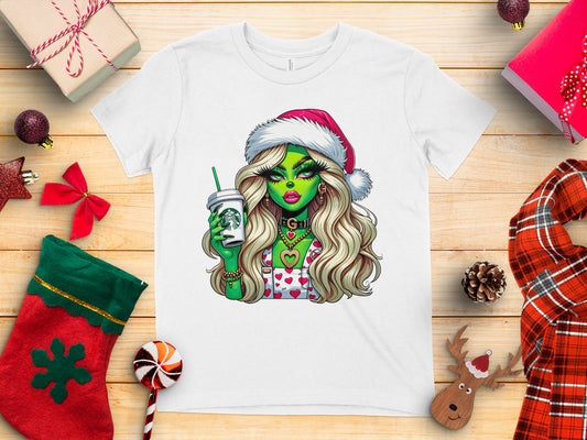 Festive Green Santa Girl Graphic Shirt Perfect Gift