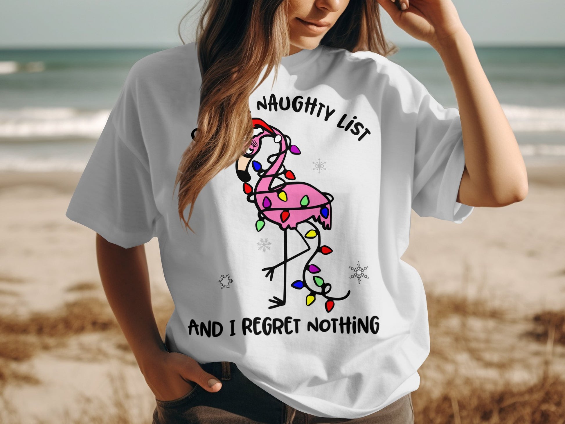 Naughty List Flamingo Design Funny Holiday Tshirt