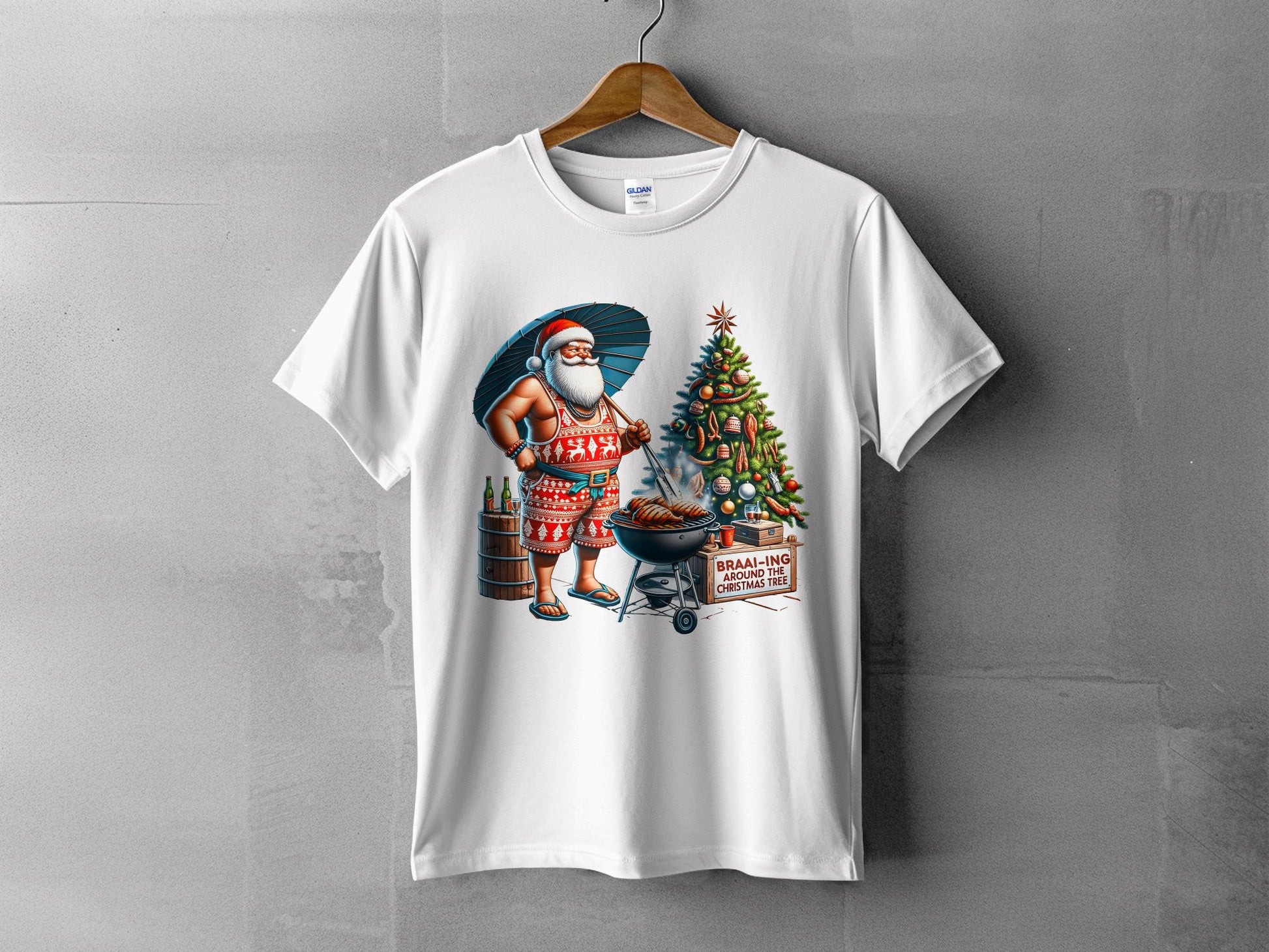 Santa Grilling Christmas Tree Funny T-Shirt Holiday Wear
