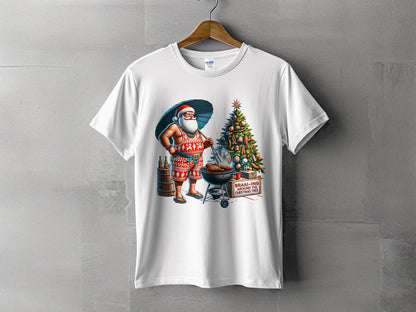 Santa Grilling Christmas Tree Funny T-Shirt Holiday Wear