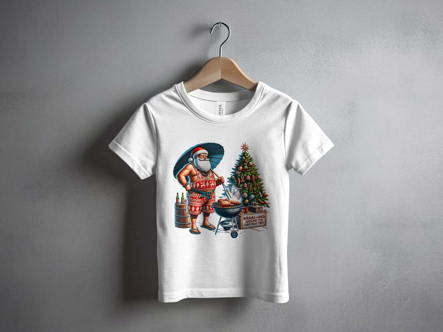 Santa Grilling by Christmas Tree Graphic T-Shirt
