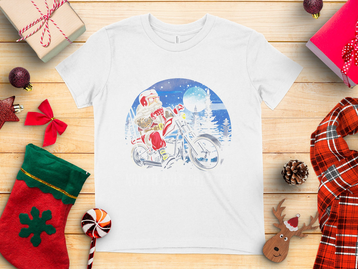 Santa on Motorcycle with Christmas Gifts T-Shirt