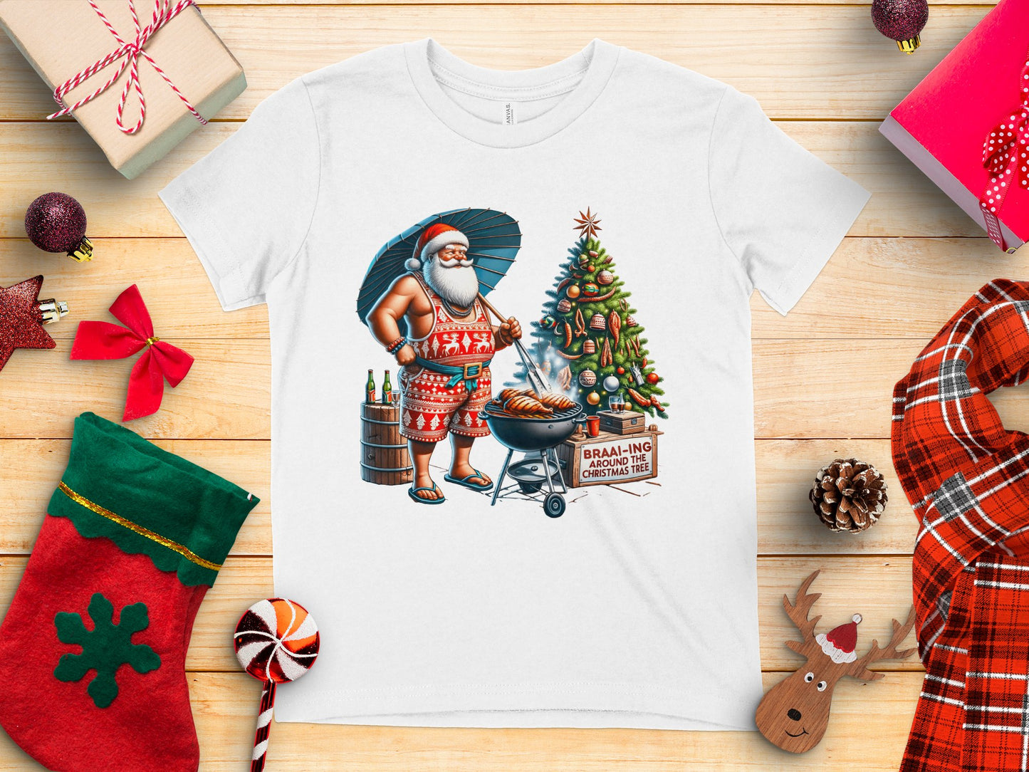 Santa Grilling by the Christmas Tree T-shirt