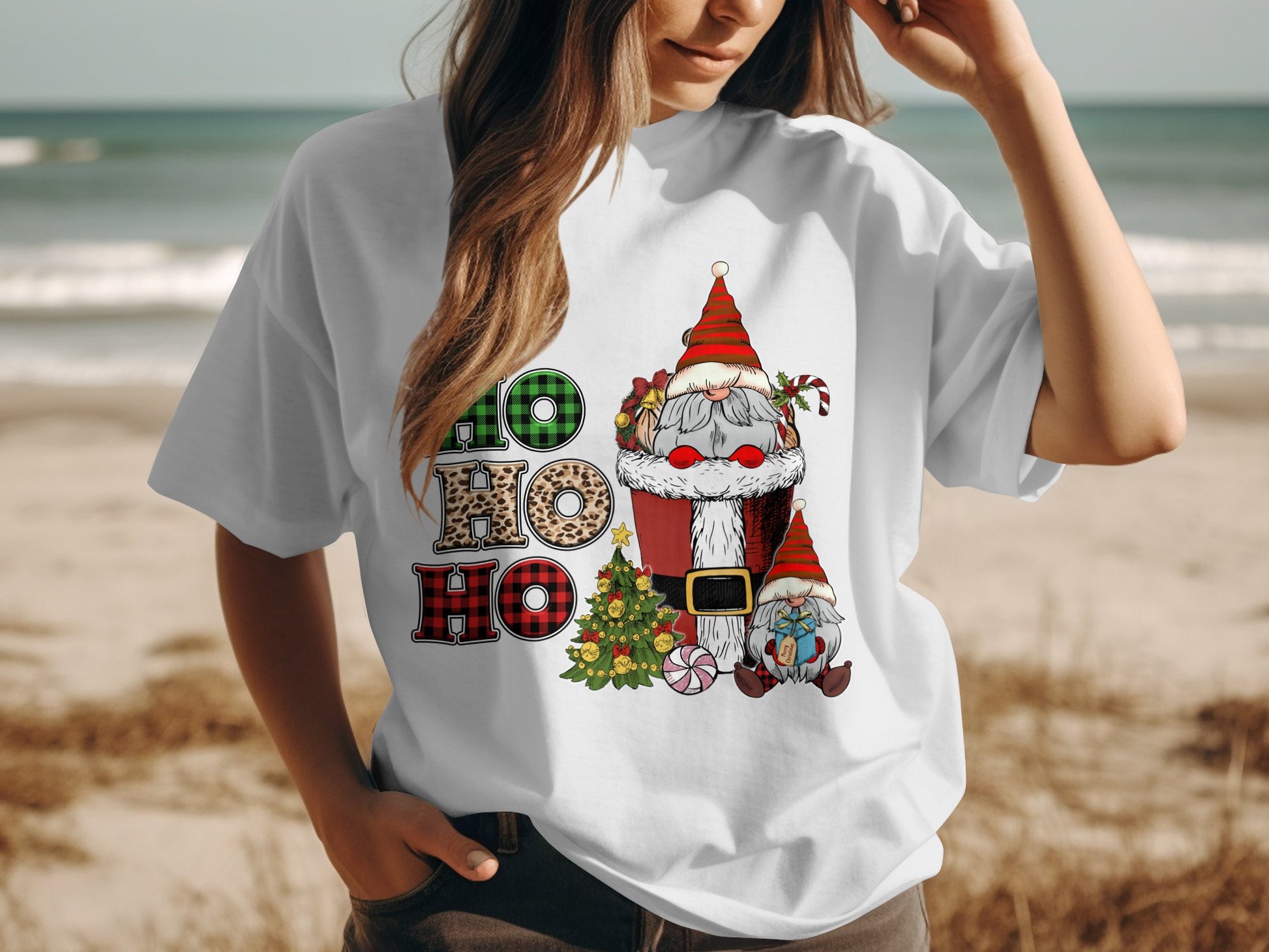 Festive Gnome Ho Ho Ho Christmas Graphic Tee