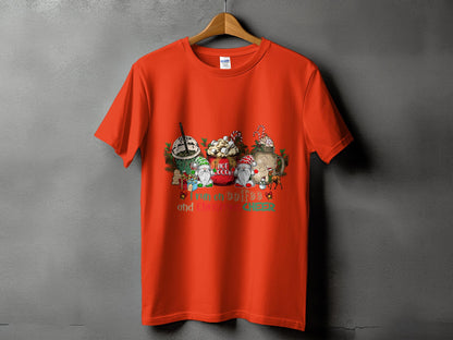 Red Christmas Themed Gnomes Graphic Tee Shirt