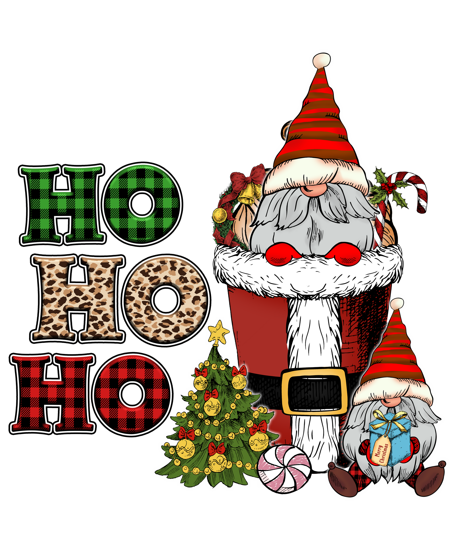 Cute Santa Gnome with Christmas Tree Holiday Design