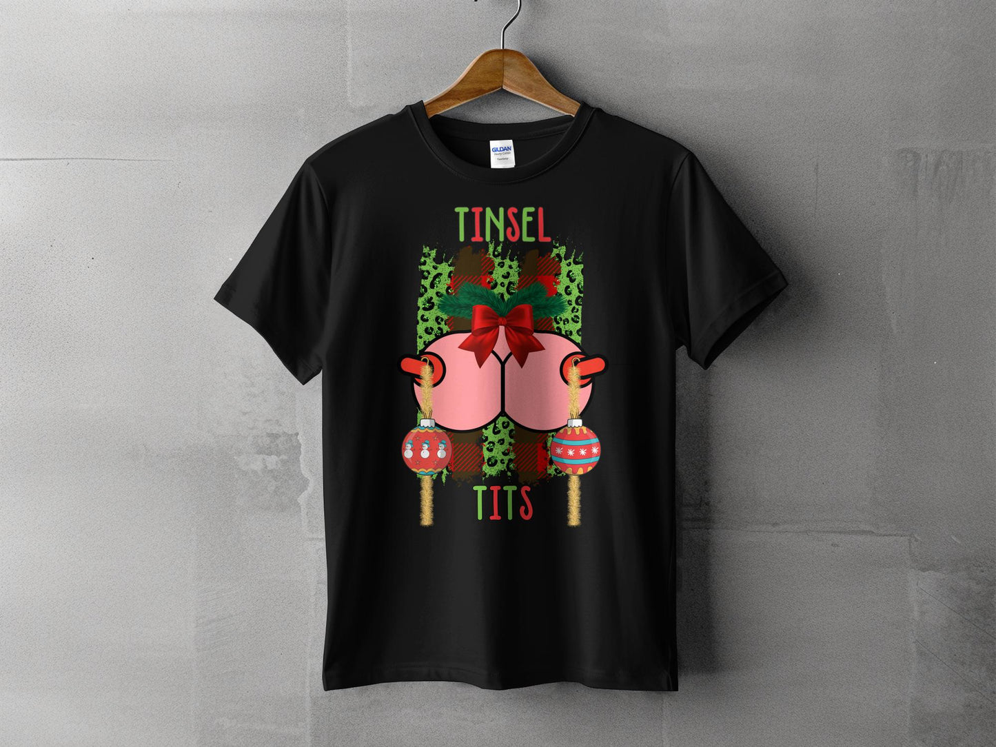 Tinsel Tits Funny Graphic Tee Humorous Christmas Shirt