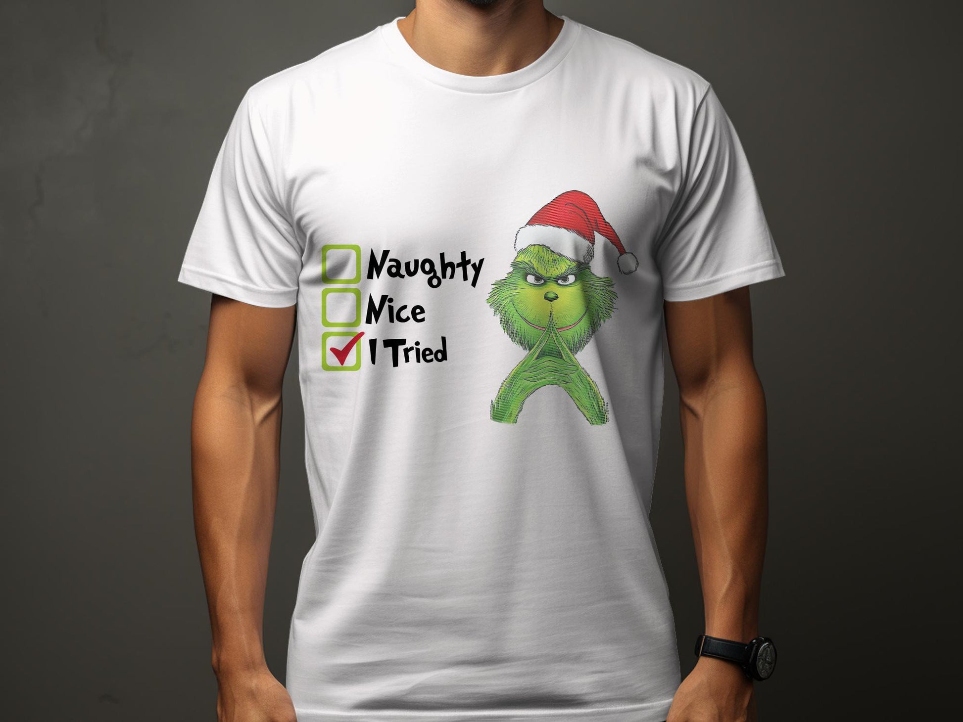 Naughty Nice I Tried Grinch Christmas T-shirt