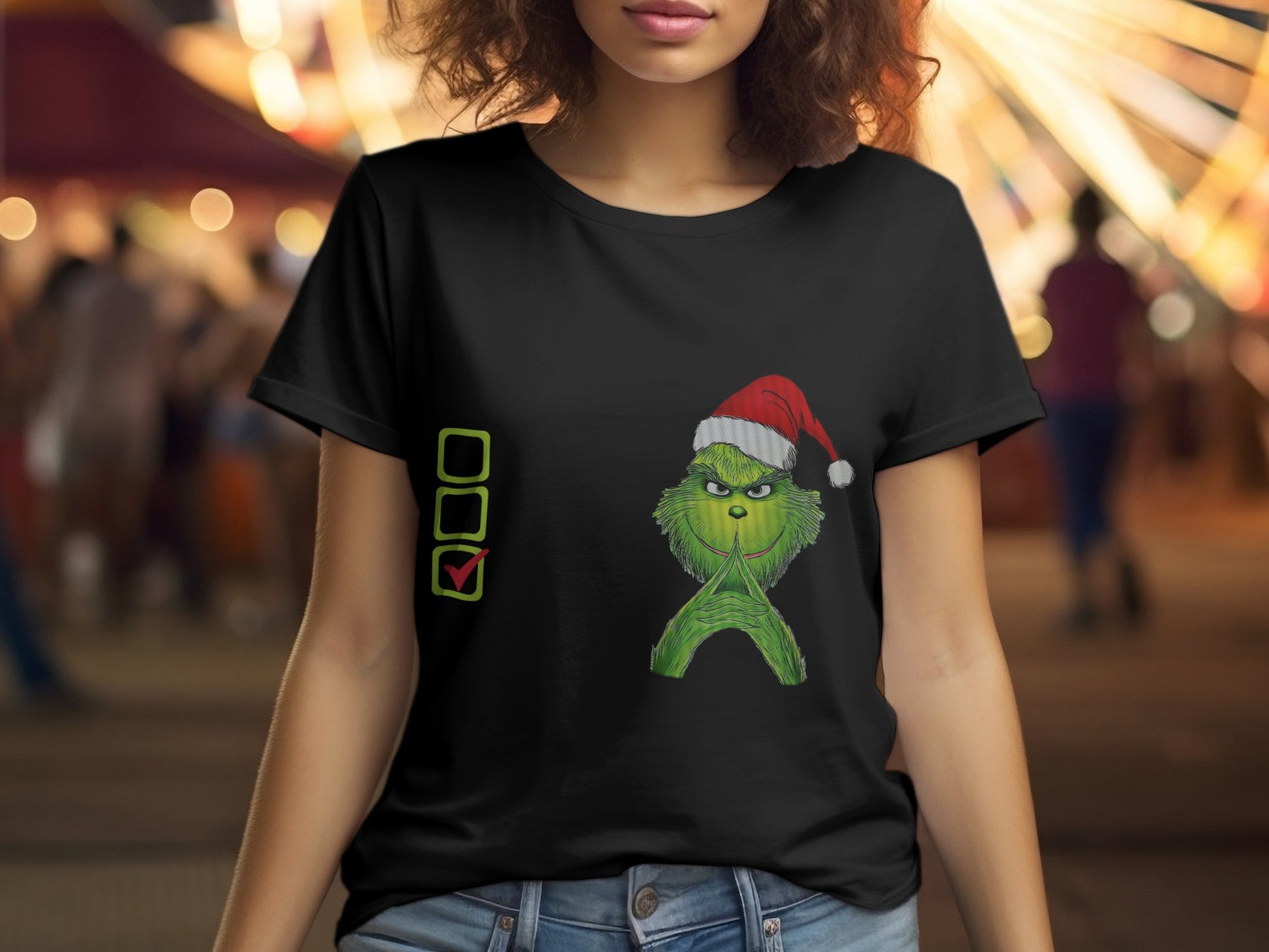 Grinch Hoodie Checkmark Santa Hat Christmas Shirt
