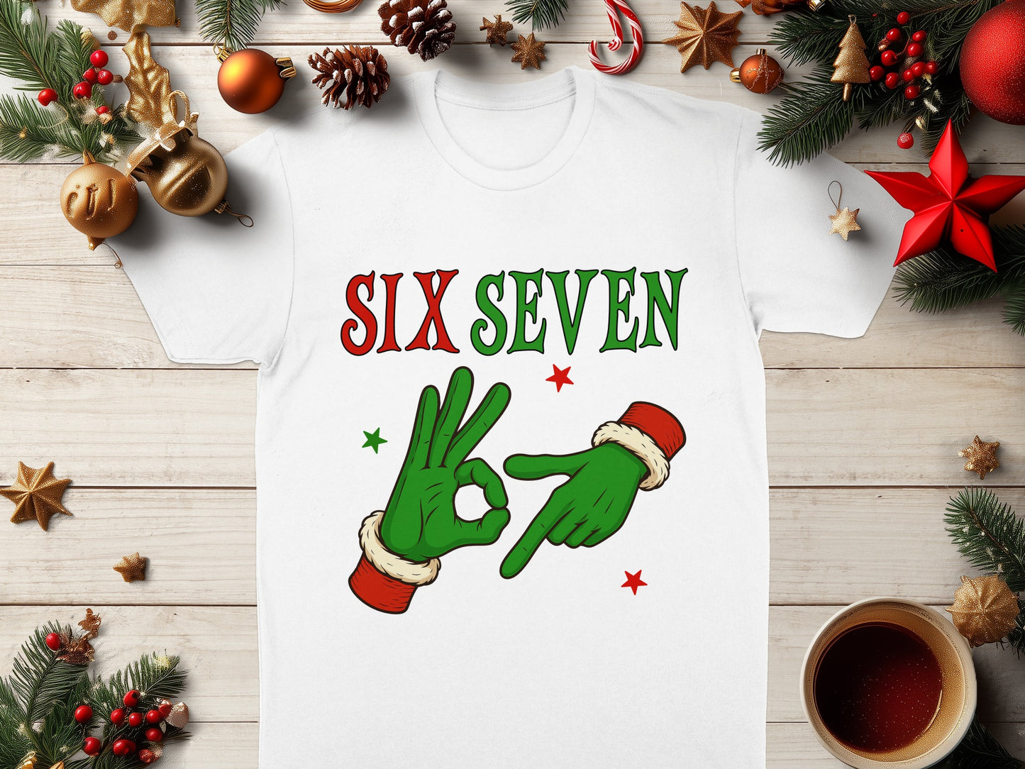 Festive Six Seven Santa Hands Holiday T-shirt