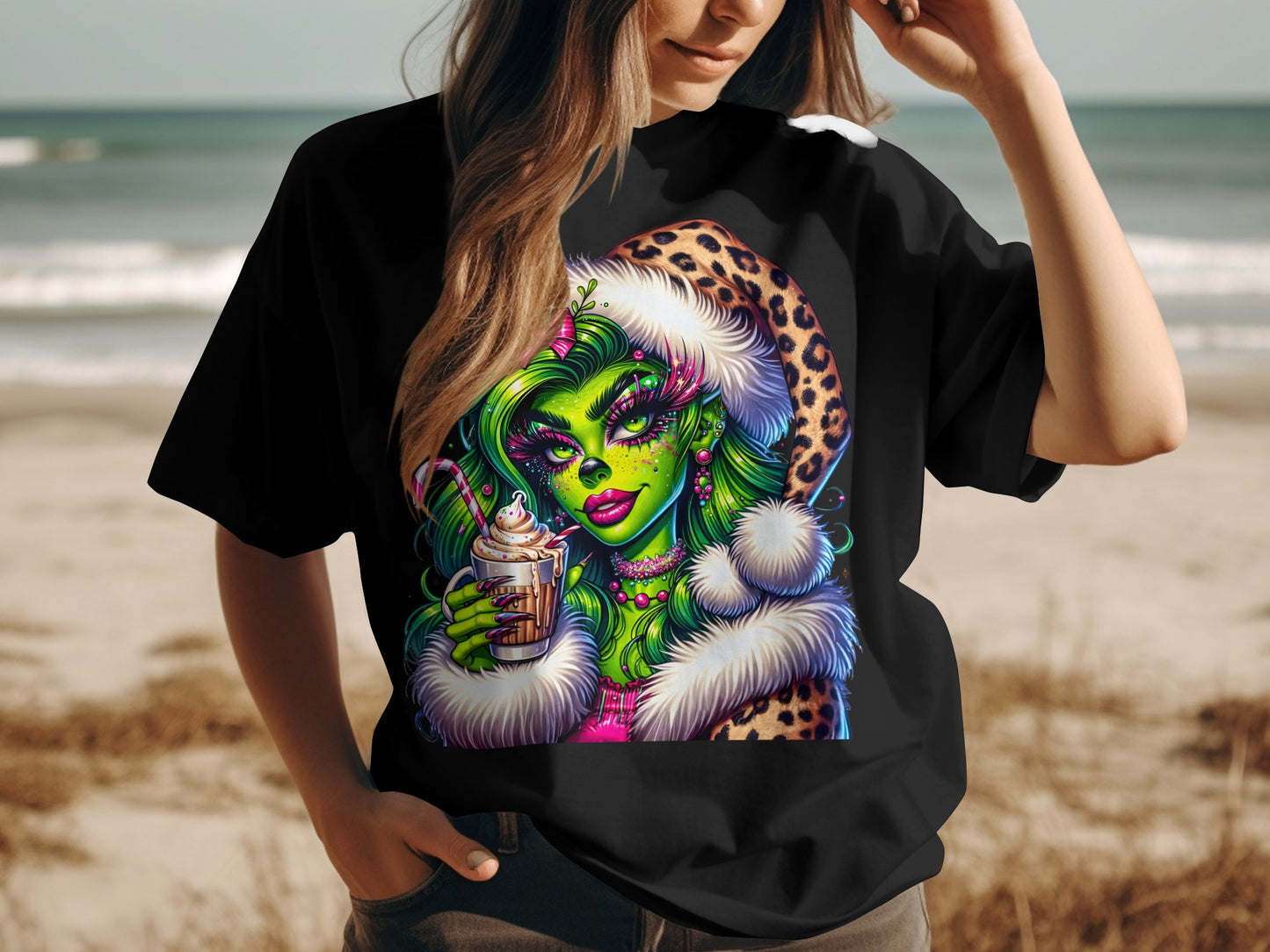 Festive Alien Beauty Beach Graphic T-Shirt