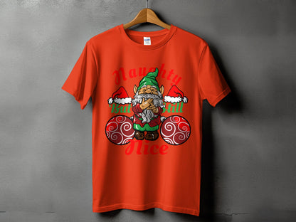 Naughty Nice Gnome Christmas Graphic T-Shirt