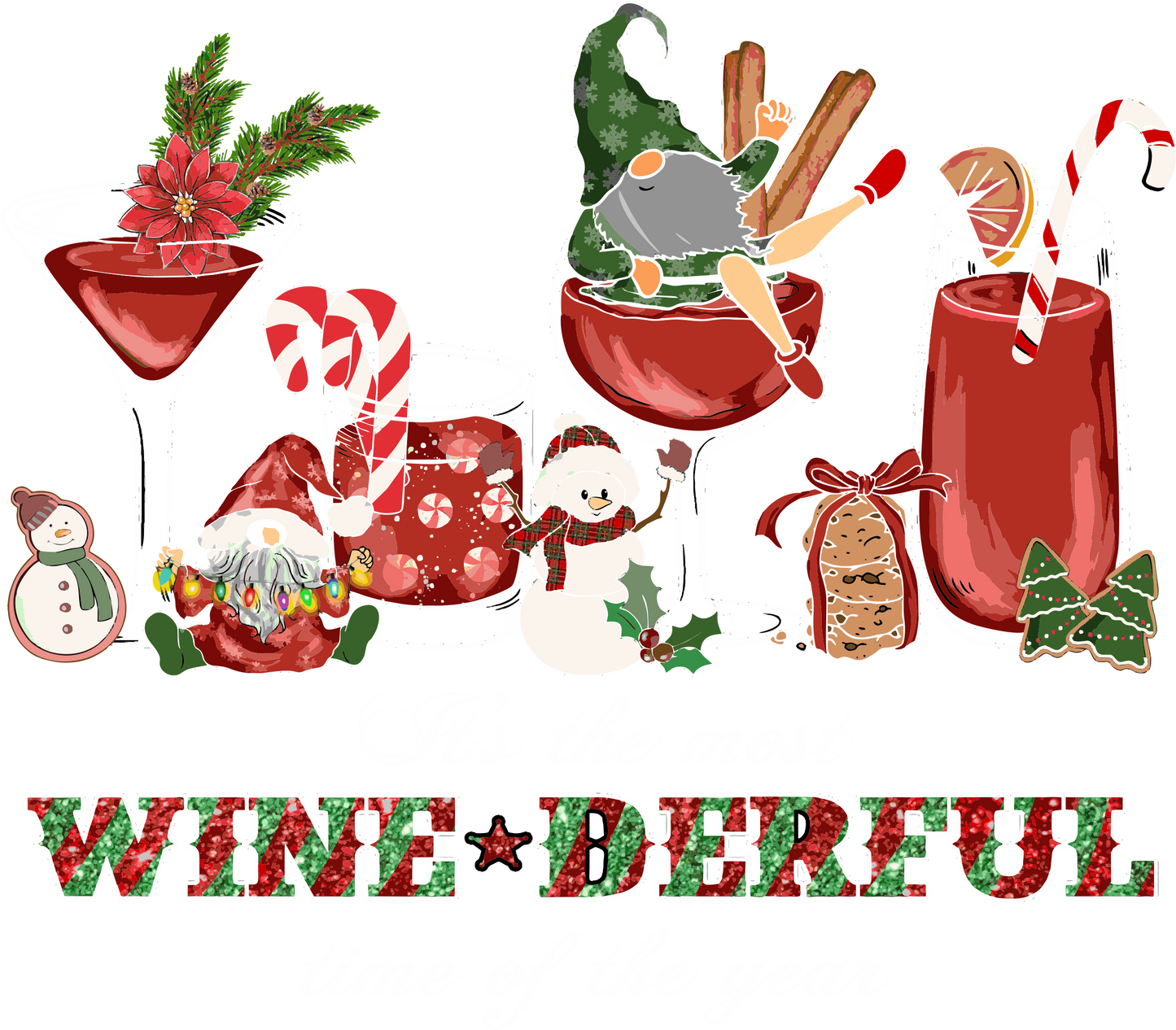 Festive Holiday Wine Glass Gnome Candy Cane Design