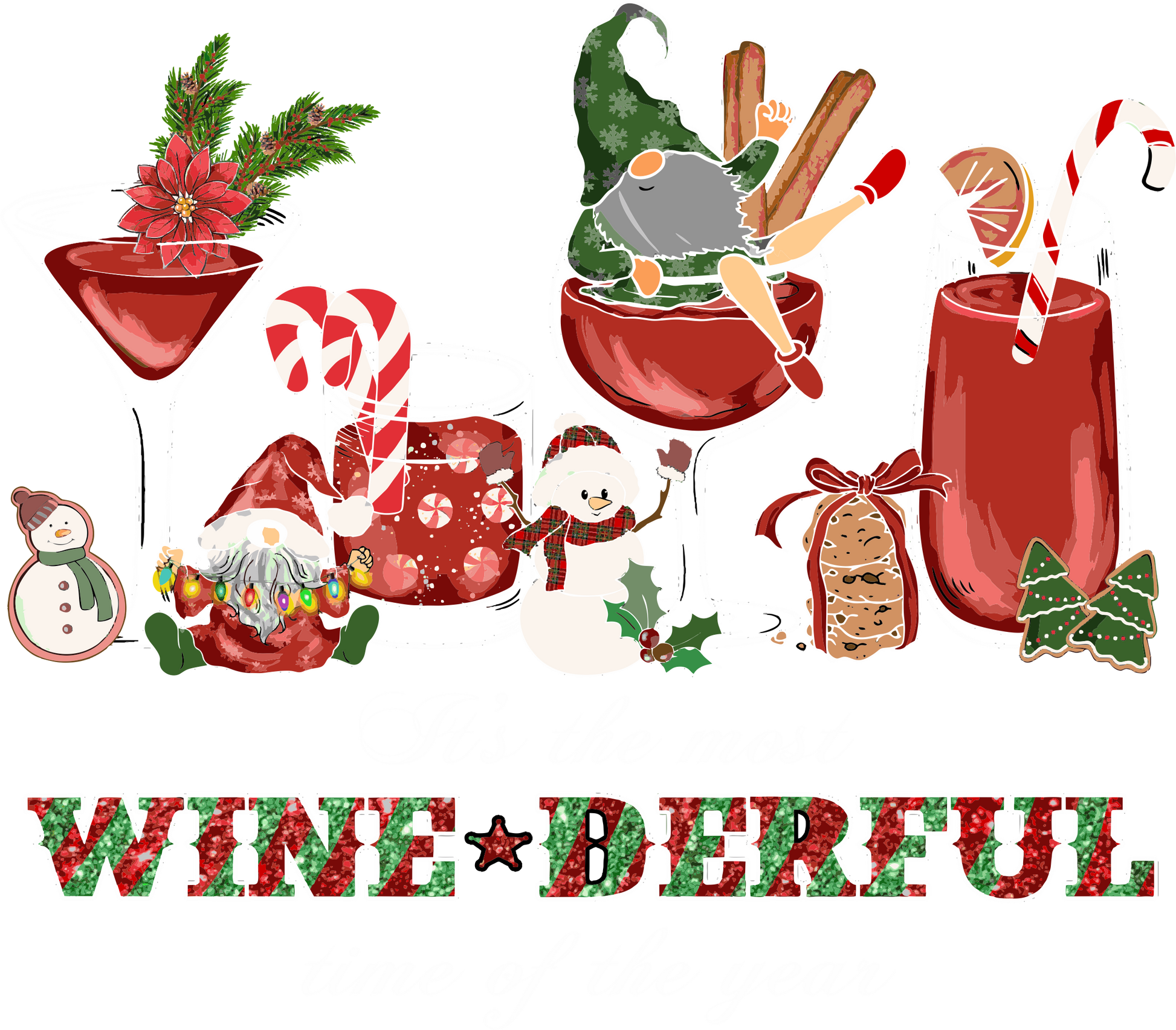 Festive Holiday Wine Glass Gnome Candy Cane Design