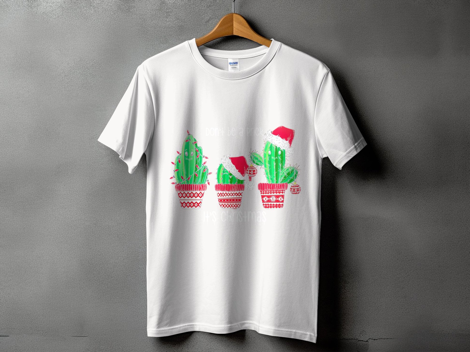 Festive Cactus Christmas Design White T-Shirt