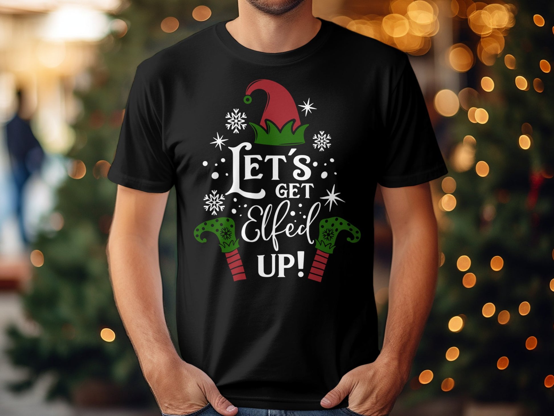 Festive Let's Get Elfed Up Graphic T-Shirt