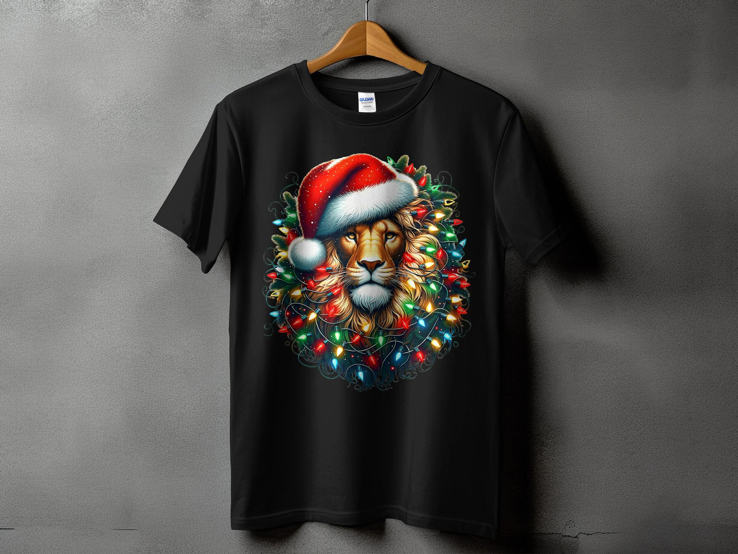 Festive Lion with Christmas Lights Graphic T-Shirt