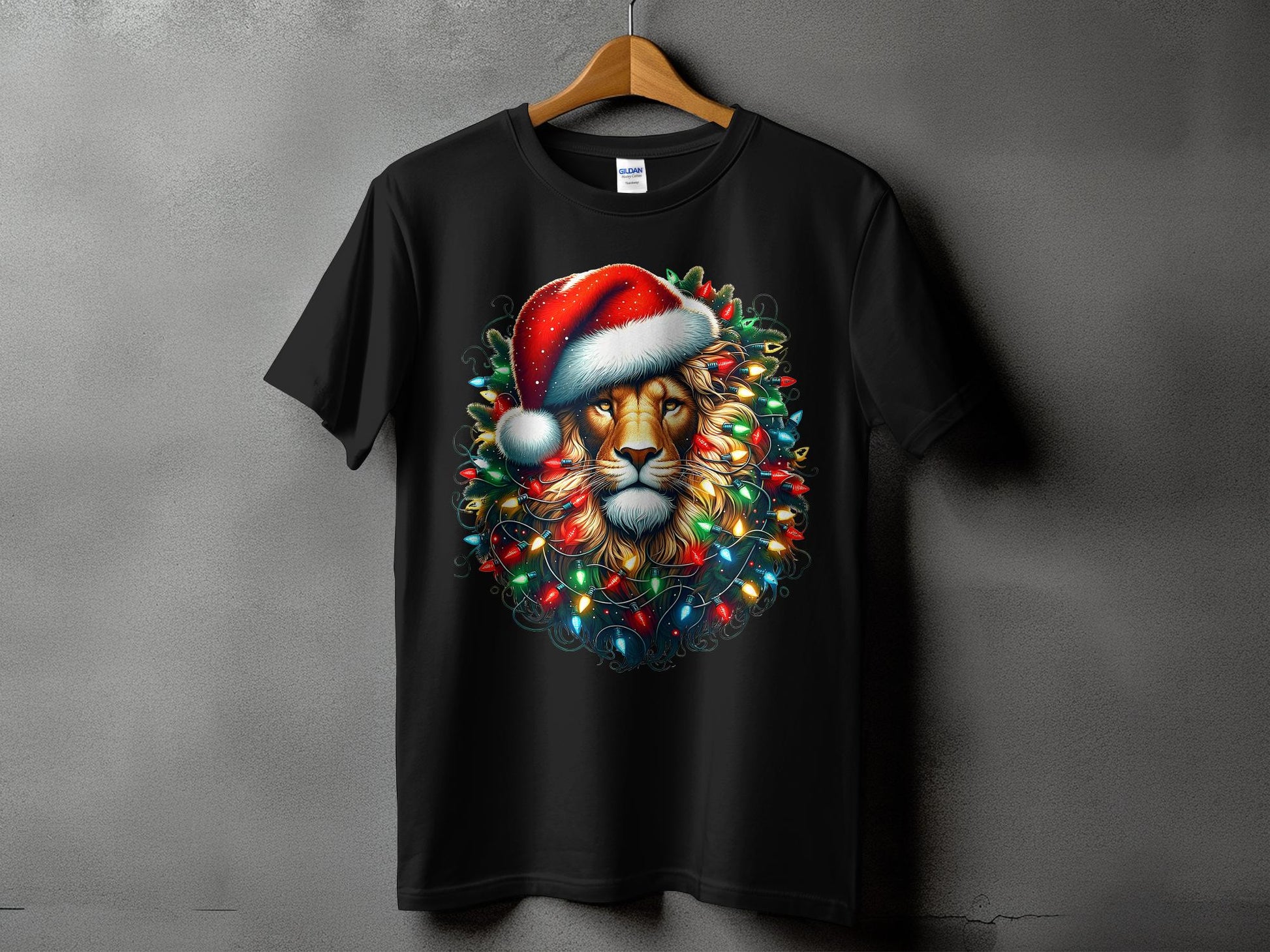 Festive Lion with Christmas Lights Graphic T-Shirt