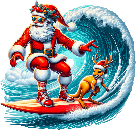 Santa Surfing with Reindeer Christmas Holiday Ride