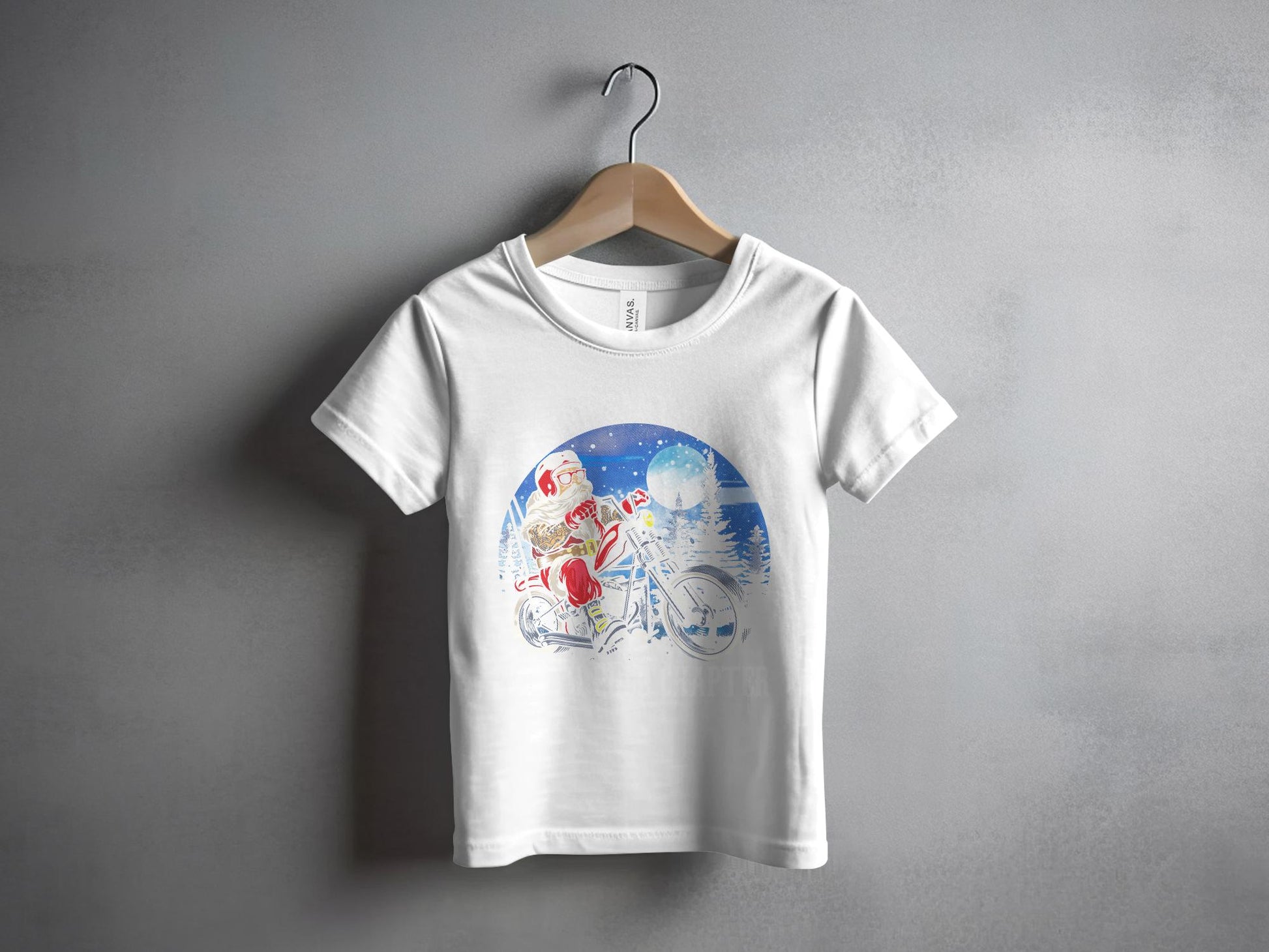 Festive Santa Claus Biker Scene Kids Tee