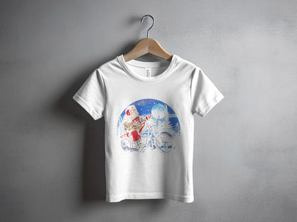 Festive Santa Claus Biker Scene Kids Tee