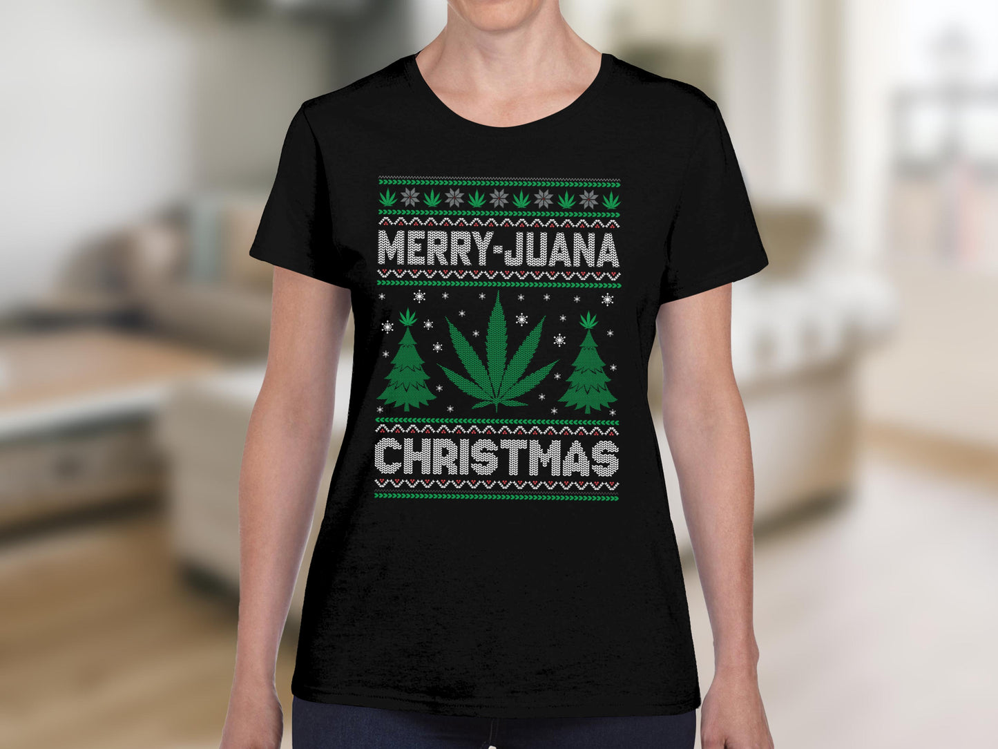 Merry Juana Christmas Ugly Sweater Graphic Tee