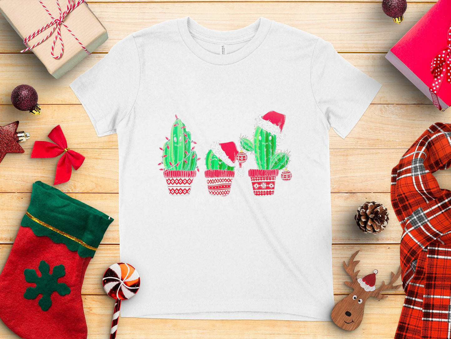 Festive Cactus Christmas Printed Graphic T-Shirt