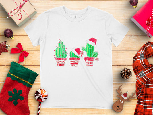 Festive Cactus Christmas Printed Graphic T-Shirt