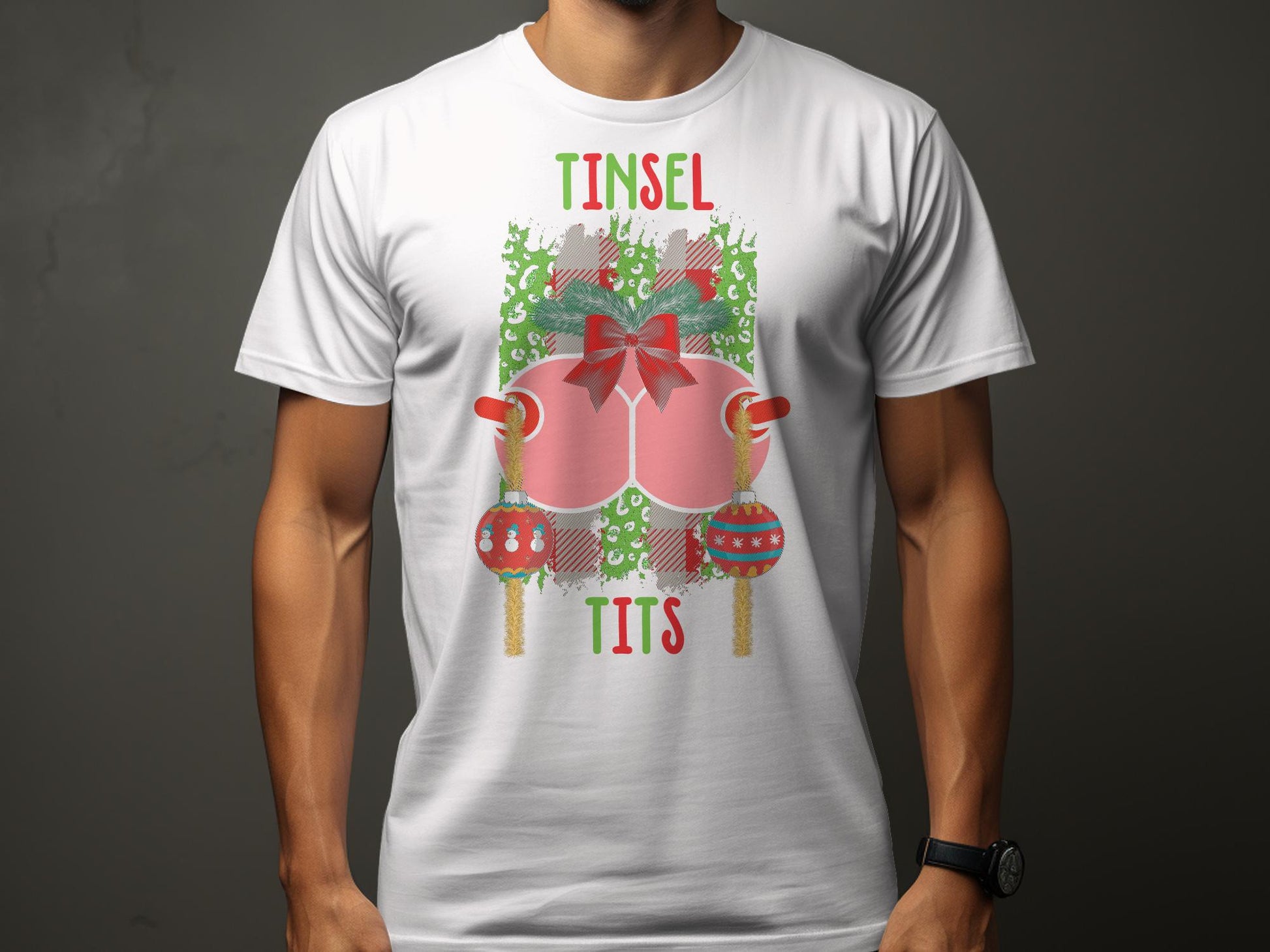 Festive Tinsel Tits Design Novelty T-Shirt
