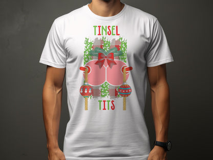 Festive Tinsel Tits Design Novelty T-Shirt