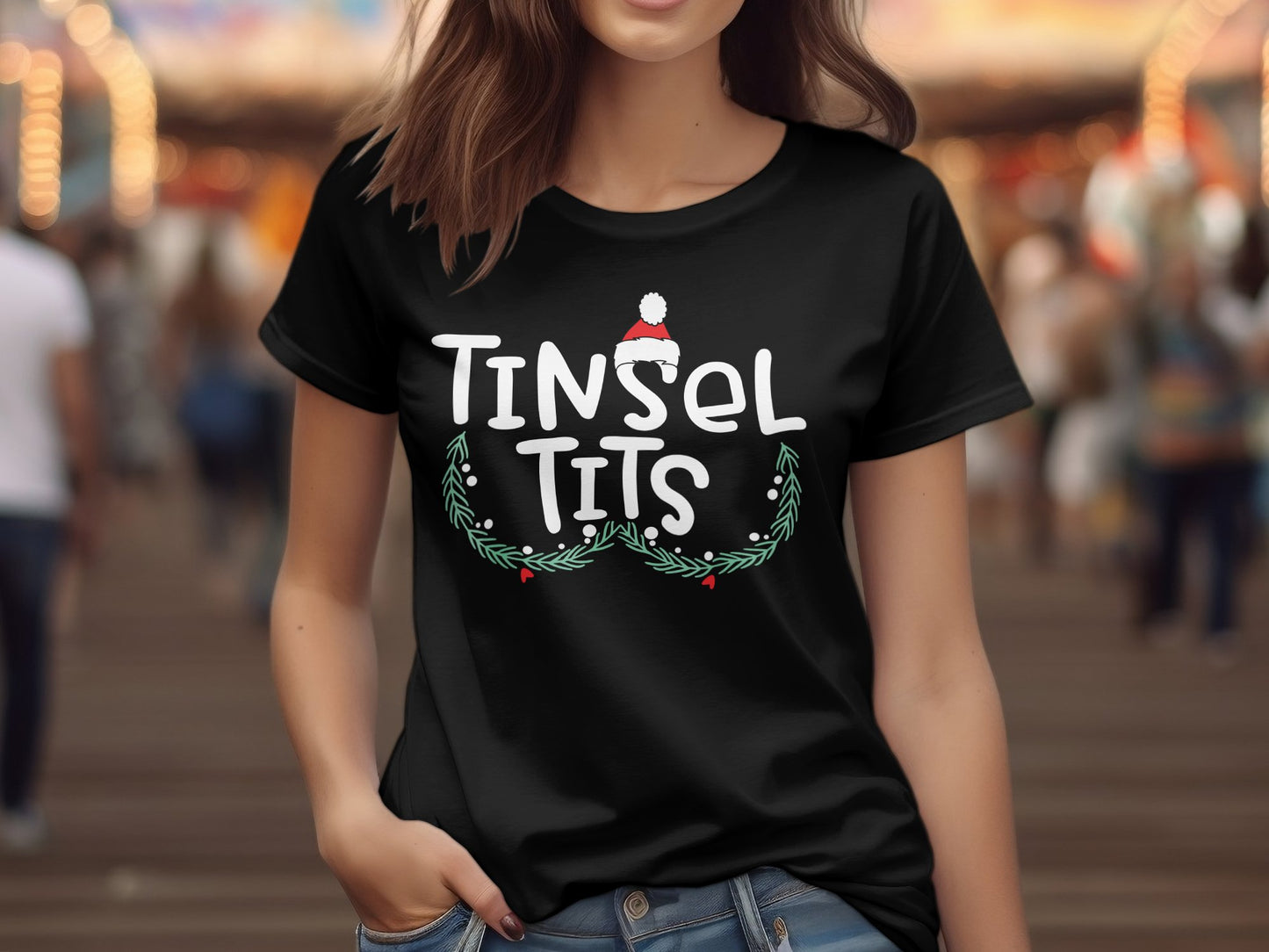 Festive Tinsel Tits Christmas Holiday Humor Shirt