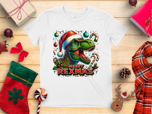Merry Rexmas Dinosaur in Santa Hat Graphic Shirt