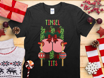 Tinsel Tits Funny Christmas Gift Idea T-shirt