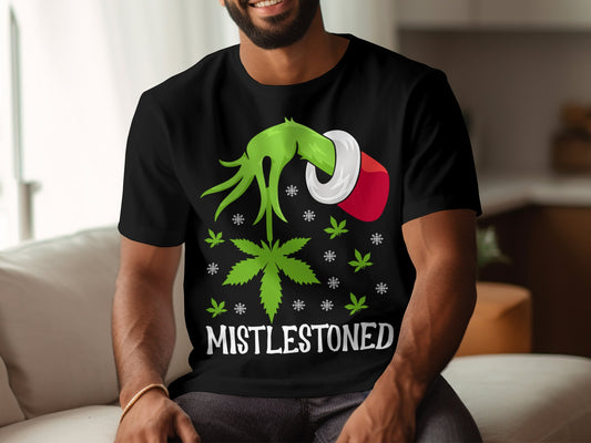 Funny Christmas Mistlestoned Cannabis Themed T-Shirt