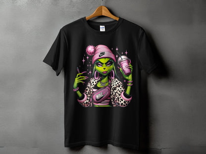 Alien Fashionista Graphic Tee with Pink Beanie
