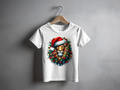 Festive Christmas Lion with Santa Hat T-shirt