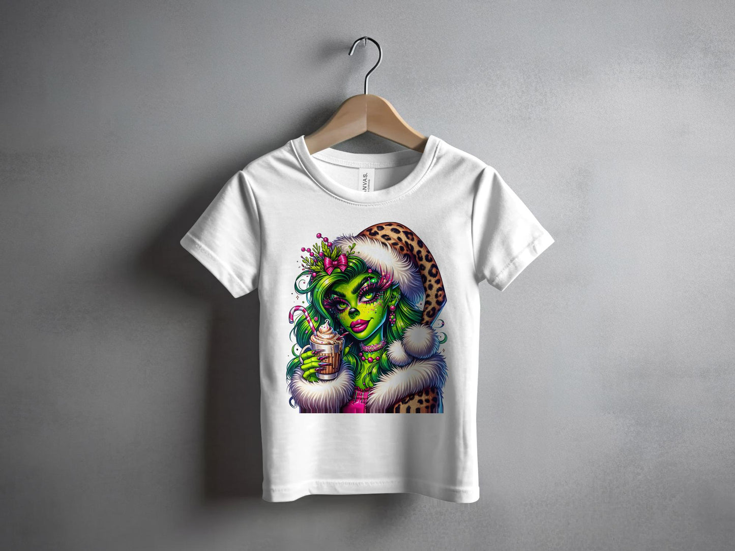 Festive Grinch Graphic Tee with Santa Hat Design