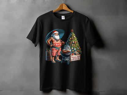 Grilling Santa at Christmas Tree Funny T-Shirt