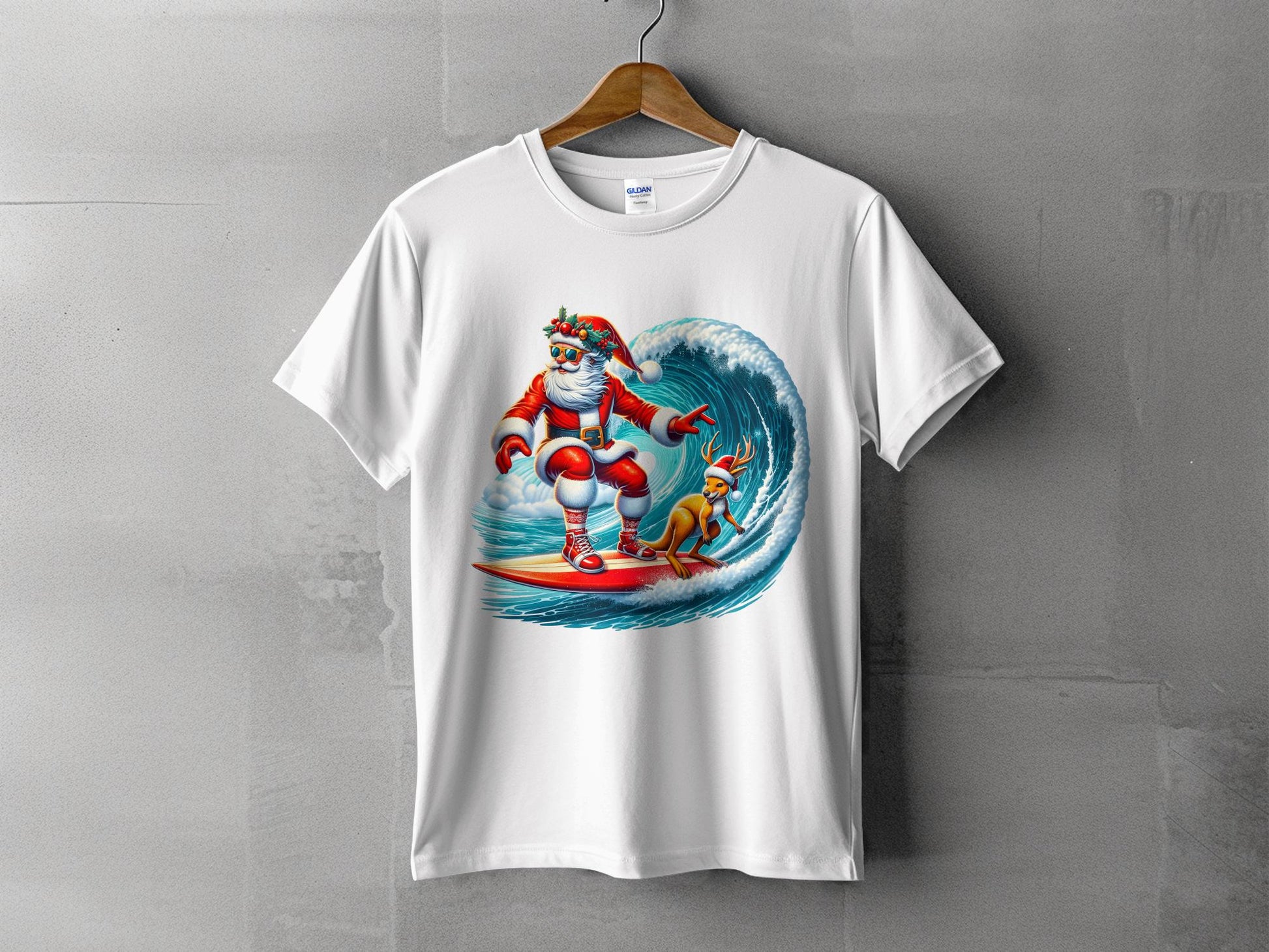 Santa Surfing with Reindeer T-Shirt