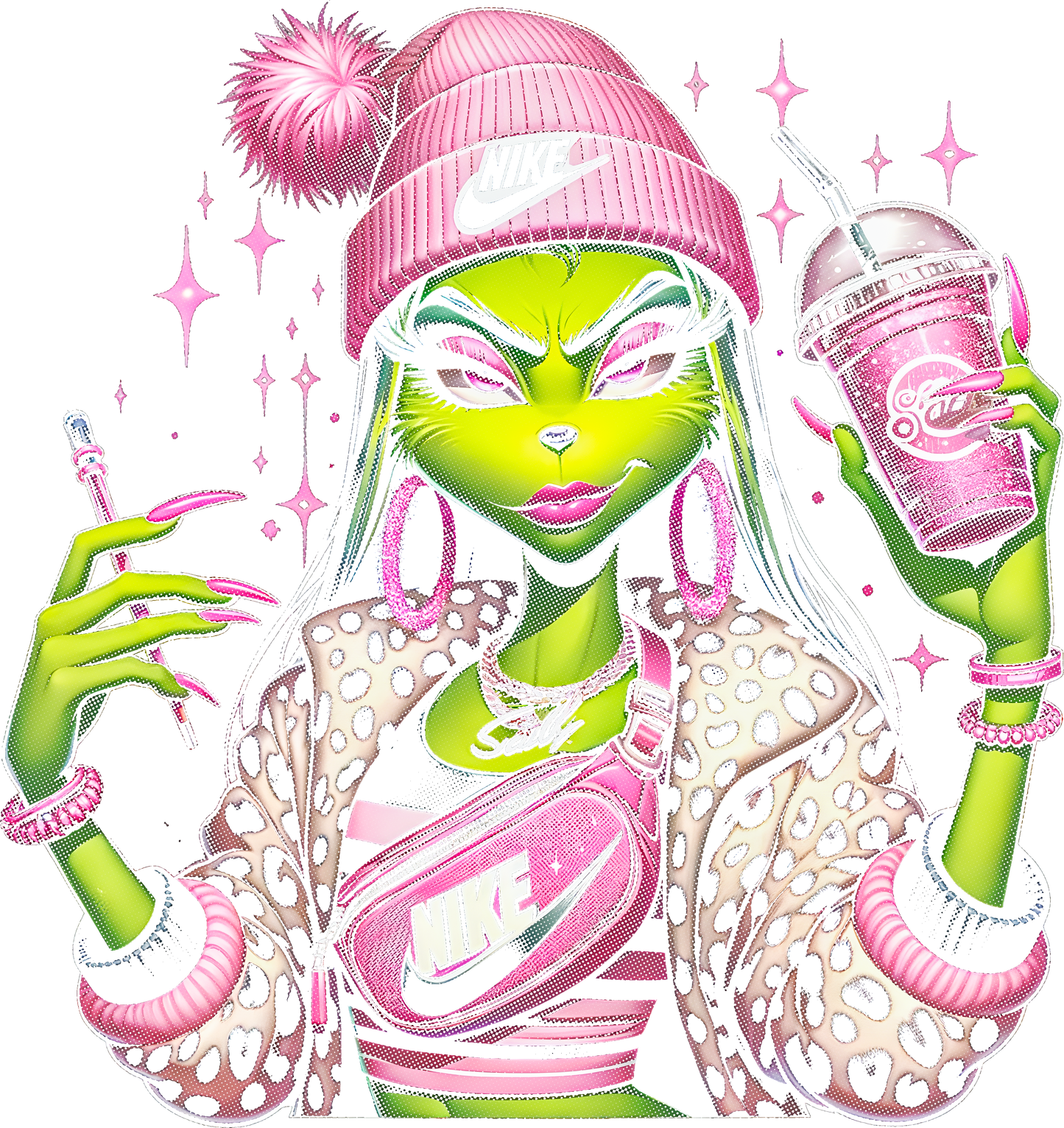 Trendy pink street style statement fashion illustration