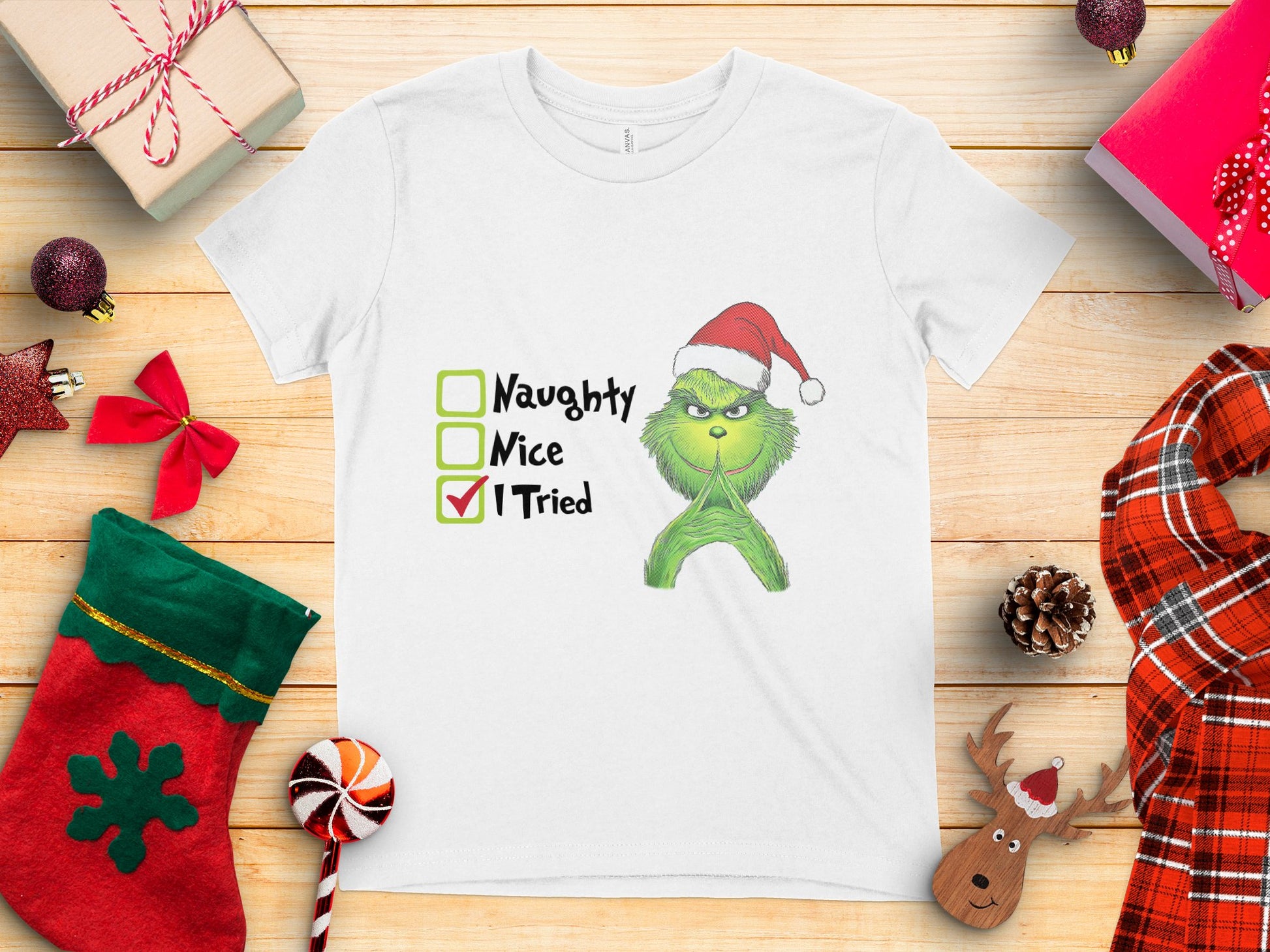 Naughty Nice I Tried Grinch Christmas T-shirt