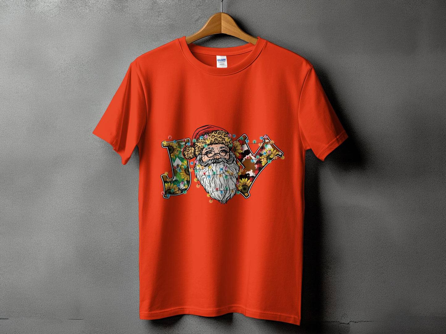 Red T-shirt with Joy and Santa Claus Face Design