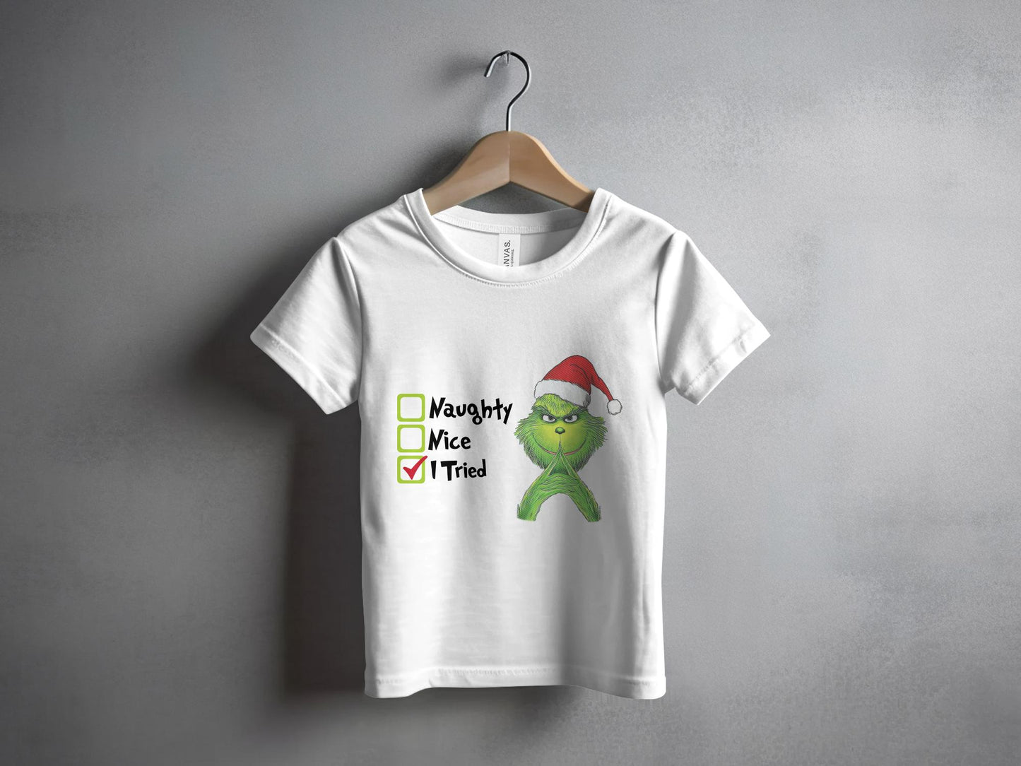 Naughty Nice I Tried Grinch Santa Hat Christmas shirt