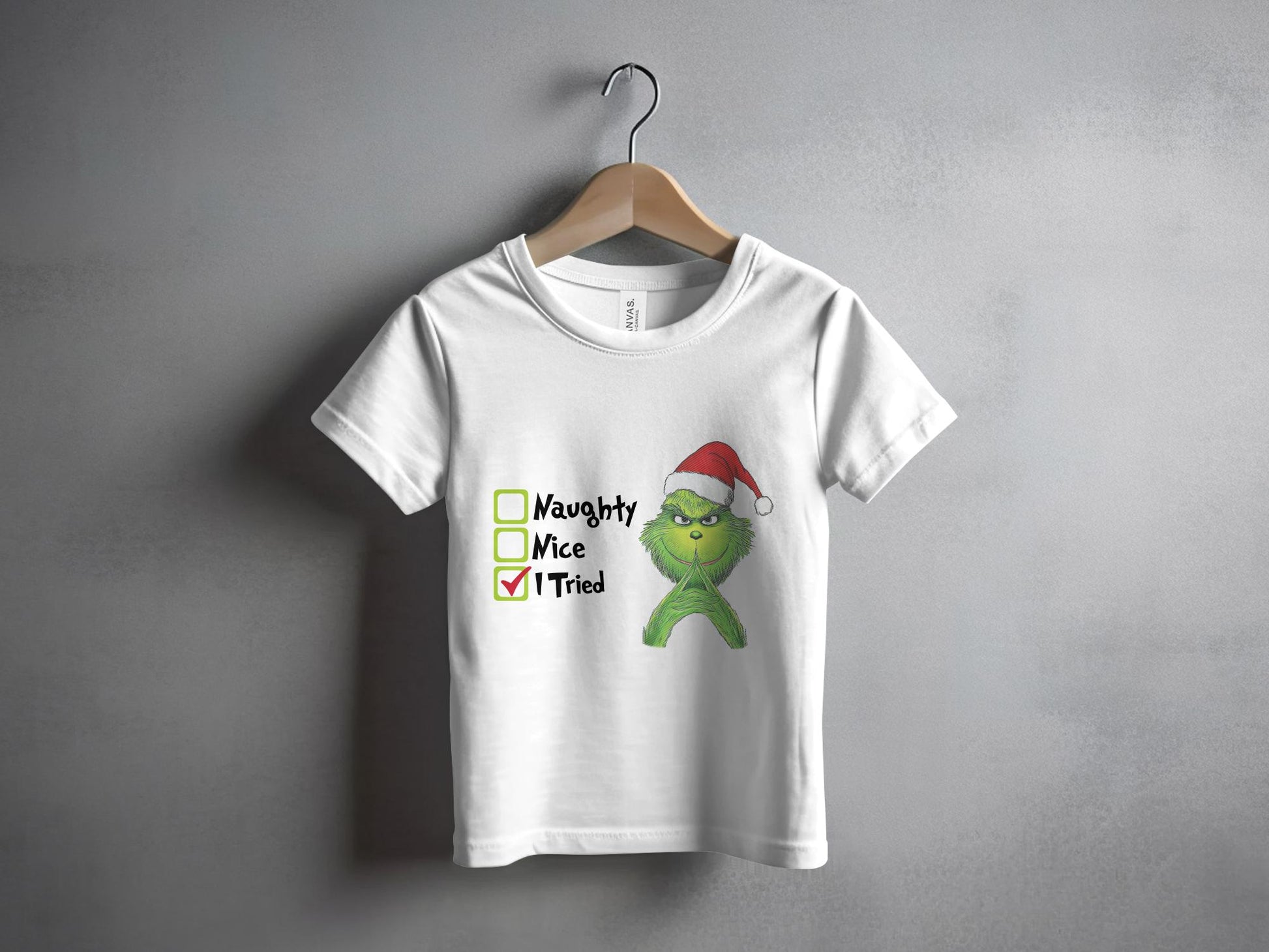 Naughty Nice I Tried Grinch Santa Hat Christmas shirt