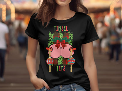 Tinsel Tits Funny Holiday Graphic Tee Shirt Product