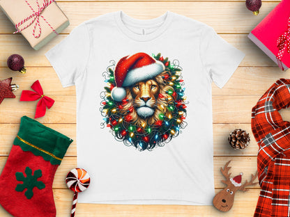 Christmas Lion with Santa Hat Festive T-Shirt