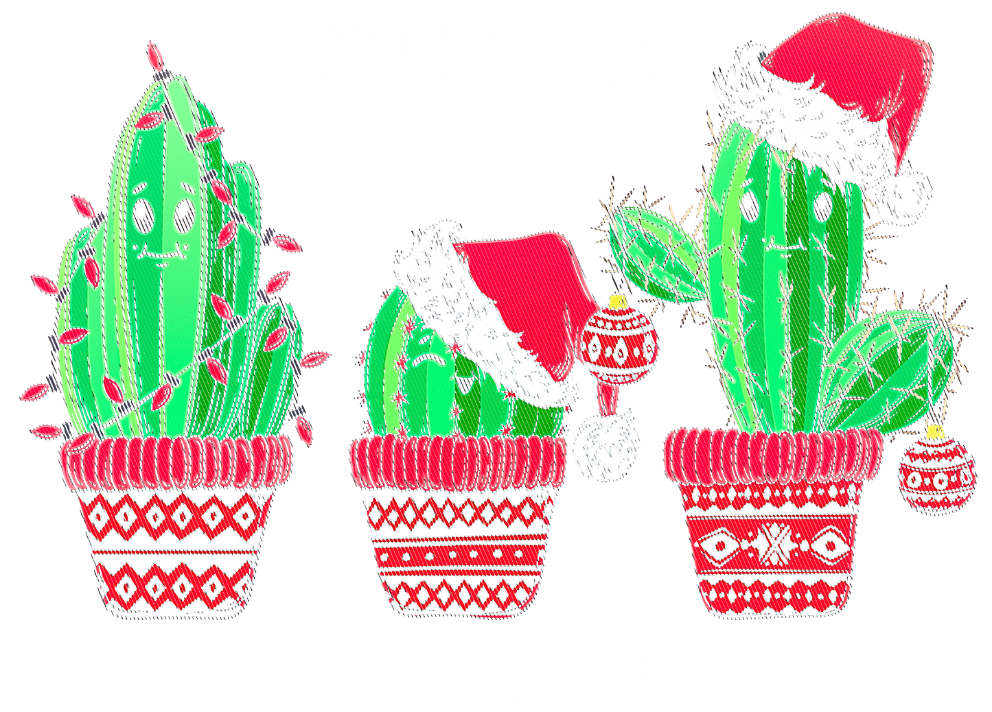 Festive Cactus Trio with Santa Hats Holiday Décor