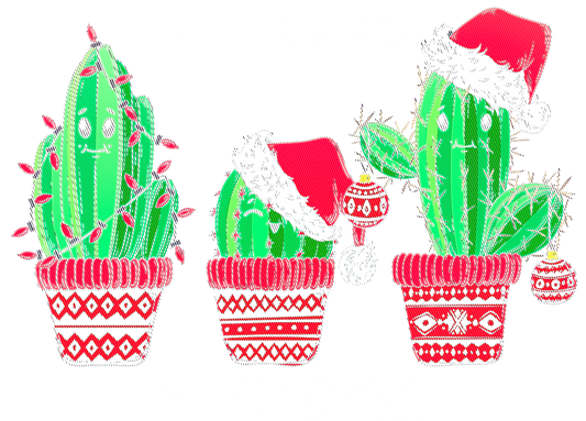 Festive Cactus Trio with Santa Hats Holiday Décor